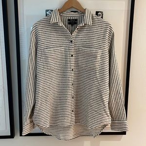 Madewell Black and White Striped Flannel Button Down Shirt
